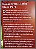 Enlarged text of Kadachrome Basin State Park entrance sign.
